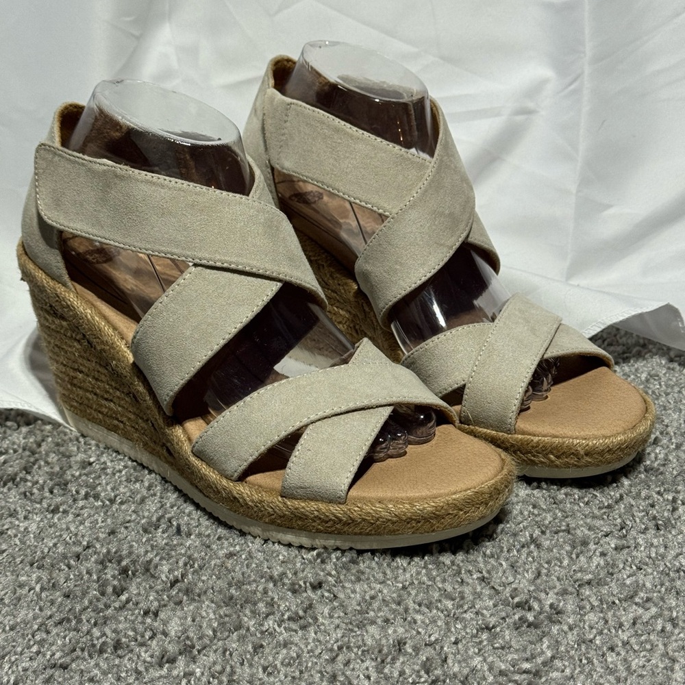 NWT Dr. Scholl's Sandals Visitors Platform Espadrille Open Toe Wedge Tan Size 9 - Picture 3 of 11